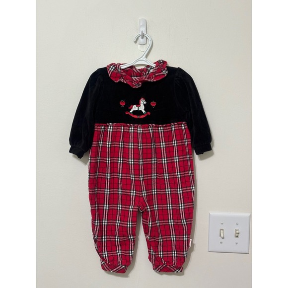 healthtex Other - Vintage Healthtex Baby Romper Rocking‎ Horse Plaid Holiday Outfit 18 Months